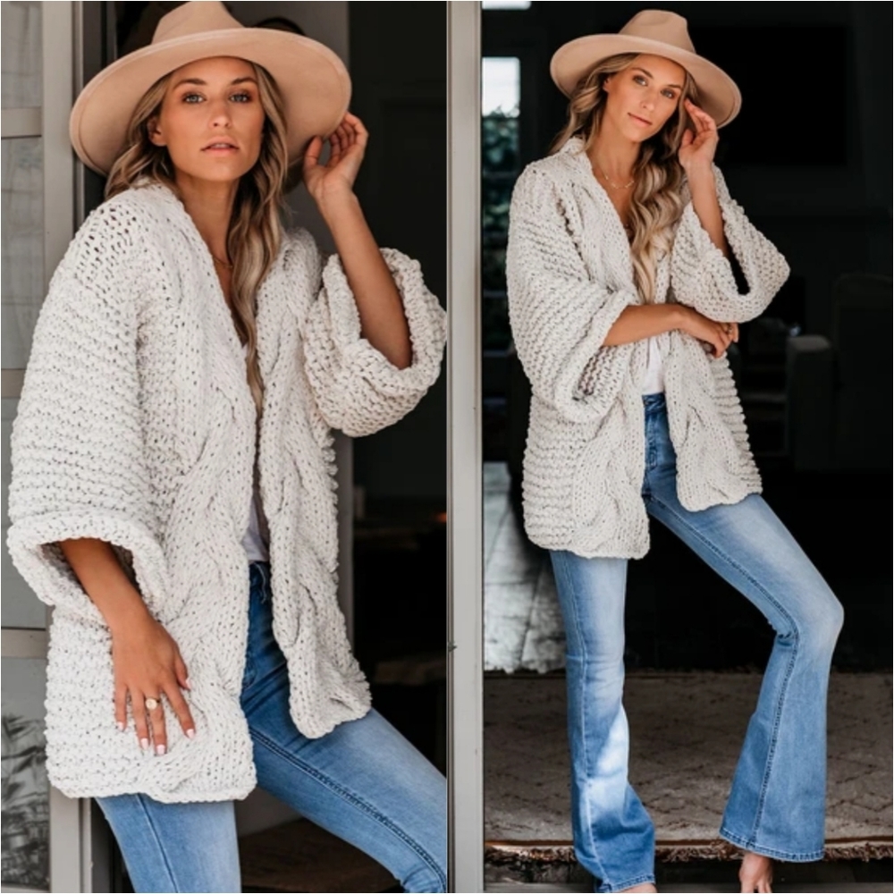 Handmade Chunky Chenille Large Cable Knit Cardigan - Picture 5 of 5
